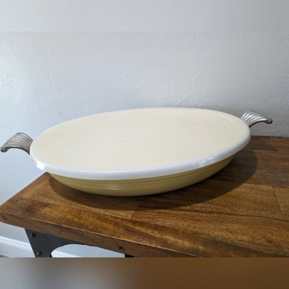 Vintage Genuine Fiesta Enamelwear Yellow Baking Pan with Lid